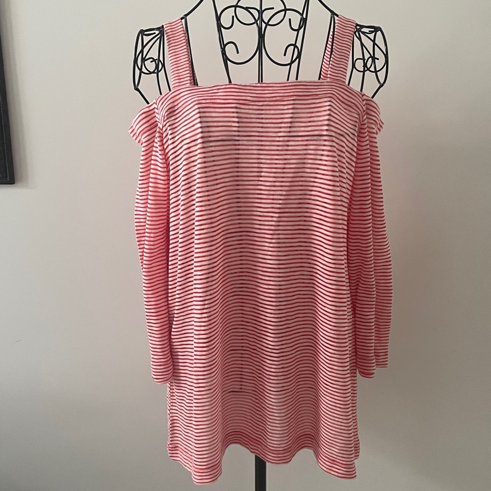 Loft Red White Stripe Off-Shoulder Top Cold Shoulder size S